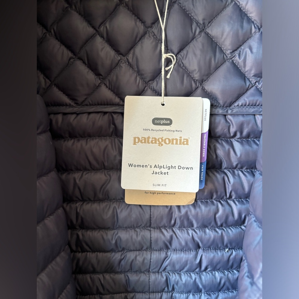Patagonia Women's AlpLight Down Jacket Smolder Blue Slim Fit Zipper Size L - Picture 12 of 14